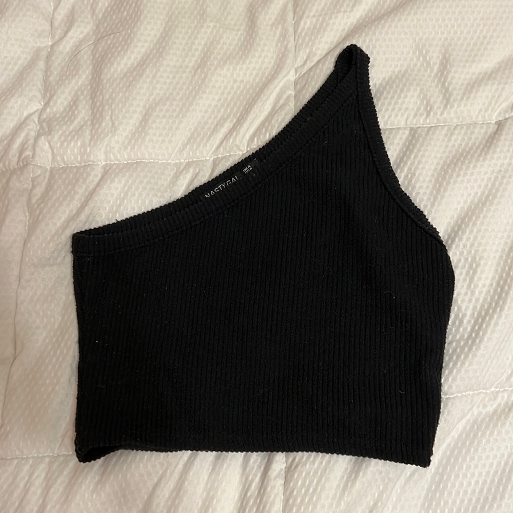 One shoulder black tank top